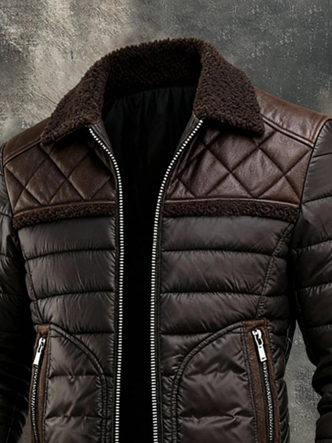 Owen™ | BROWN QUILTED JACKET WITH WARM SHERPA COLLAR