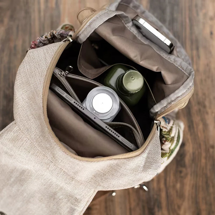 Ivy’s Nature Muse | Boho Linen Floral Backpack