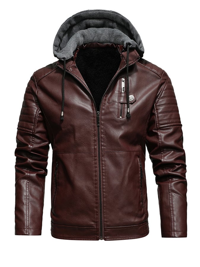 Owen™ | LEATHER-LOOK ZIP-UP JACKET WITH LINED HOOD