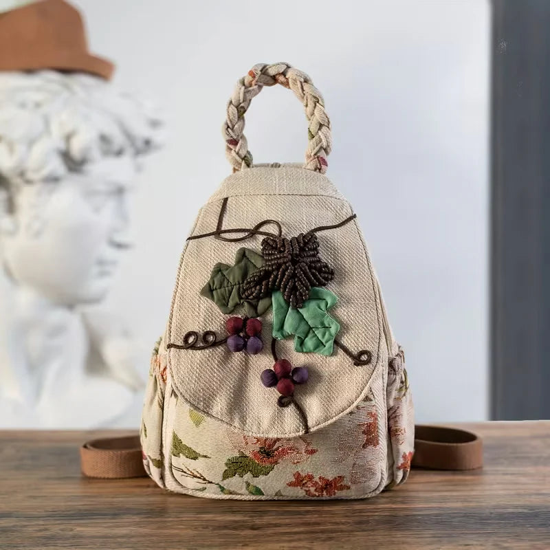 Ivy’s Nature Muse | Boho Linen Floral Backpack