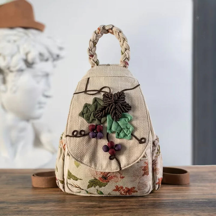 Ivy’s Nature Muse | Boho Linen Floral Backpack