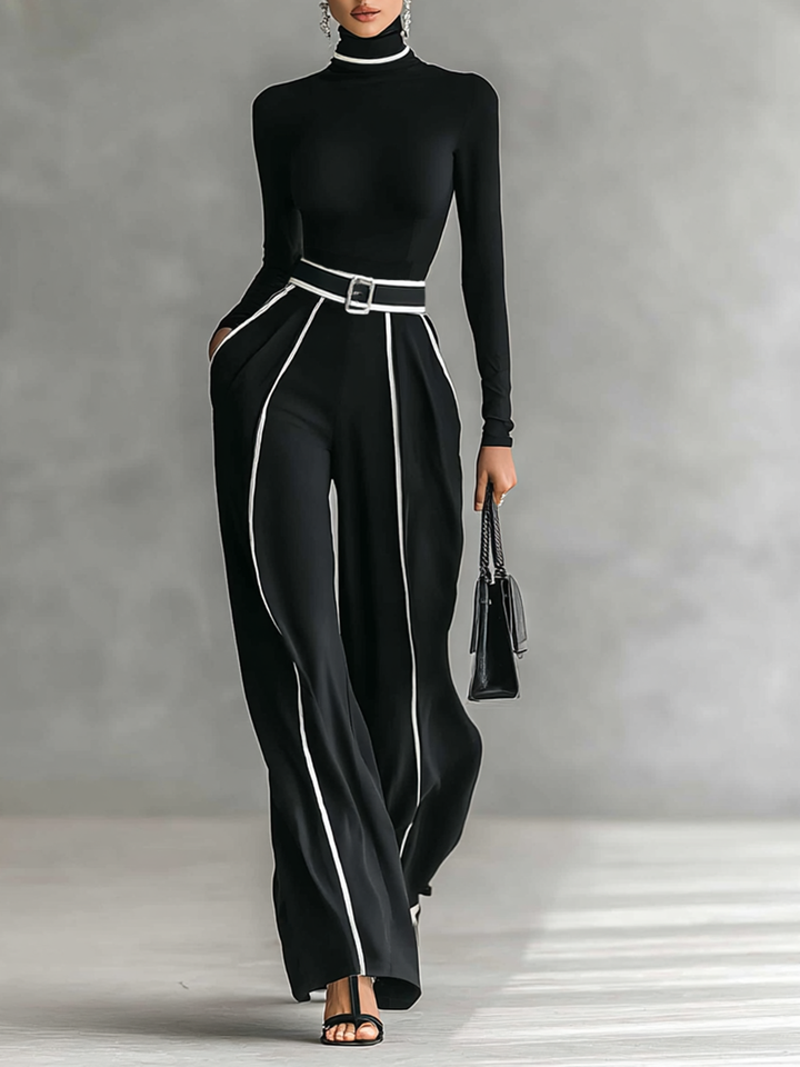 Layla may | Black Contrast Belted Jumpsuit