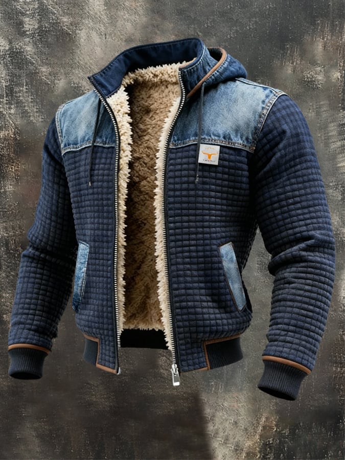 Owen™ | NAVY BLUE QUILTED JACKET WITH DENIM DETAILS