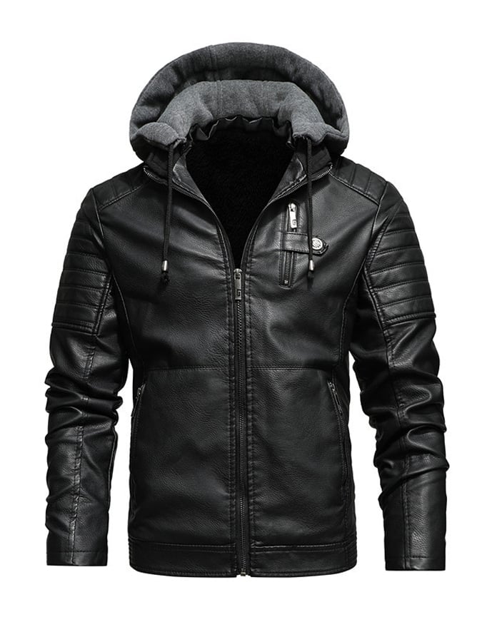 Owen™ | LEATHER-LOOK ZIP-UP JACKET WITH LINED HOOD