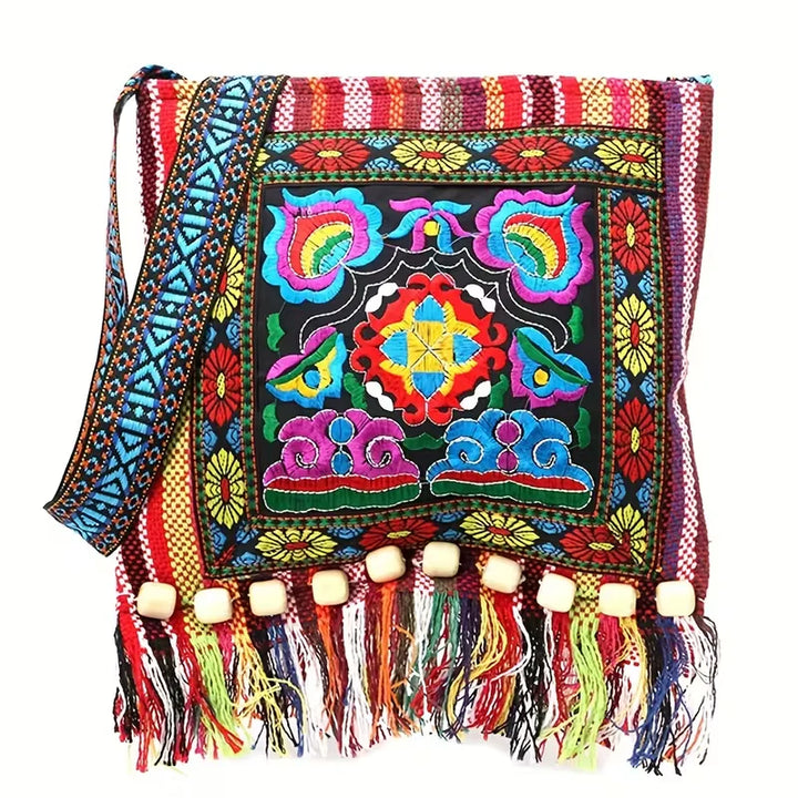 Raya’s Artful Harmony | Embroidered Fringe Shoulder Bag