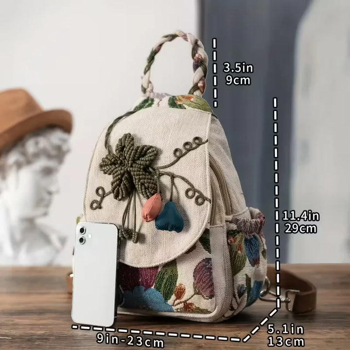Ivy’s Nature Muse | Boho Linen Floral Backpack