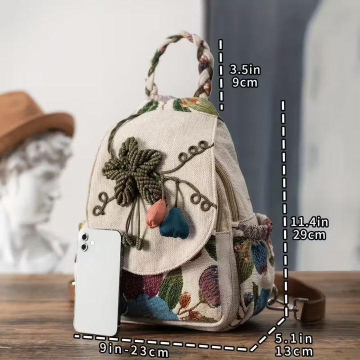 Ivy’s Nature Muse | Boho Linen Floral Backpack