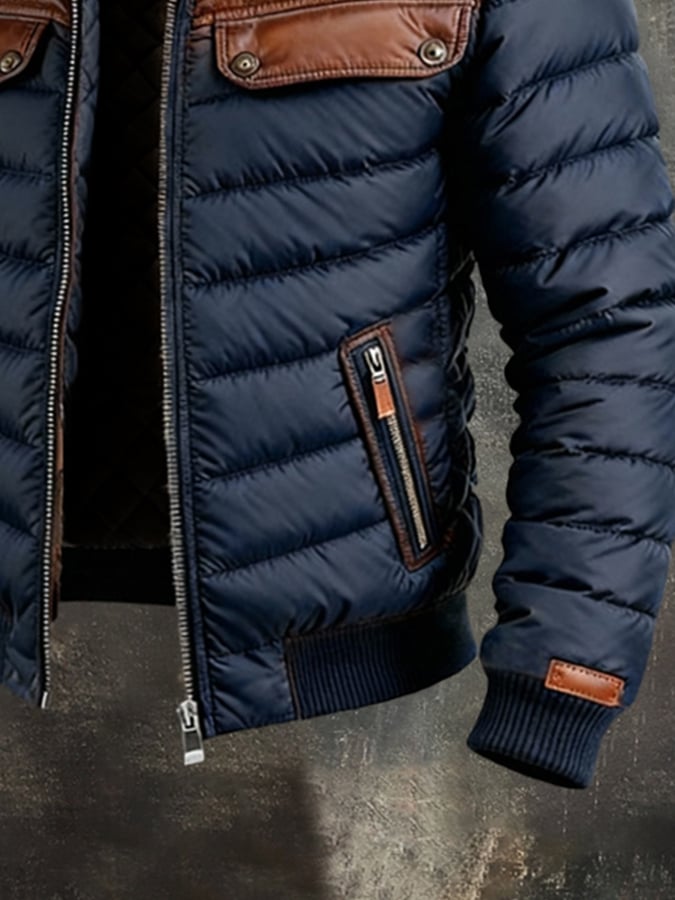 Owen™ |  NAVY BLUE QUILTED JACKET WITH LEATHER PANELS