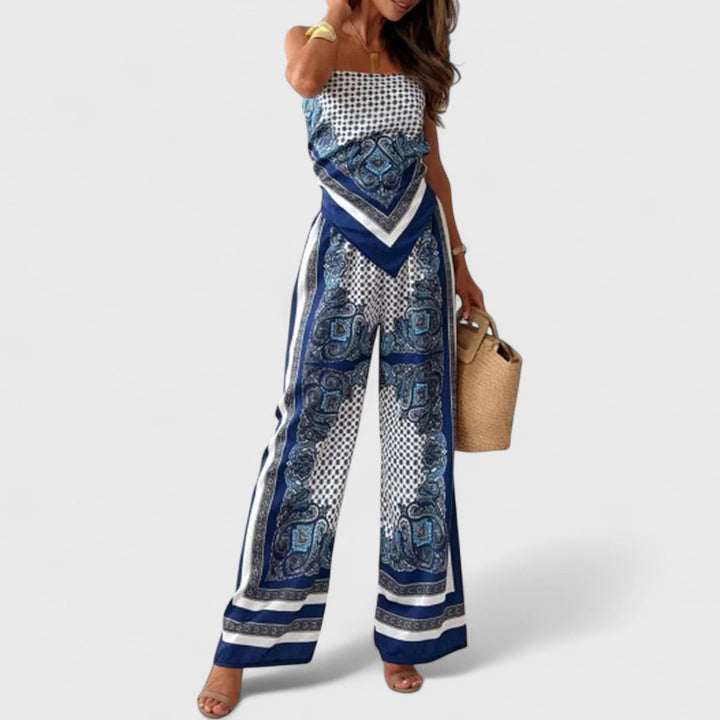 Harriet | Elegant Summer Scarf-Print Jumpsuit