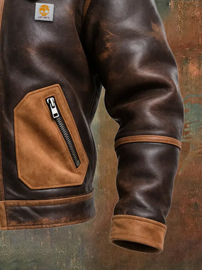 Owen™ | WARM BROWN LEATHER JACKET WITH SHERPA COLLAR