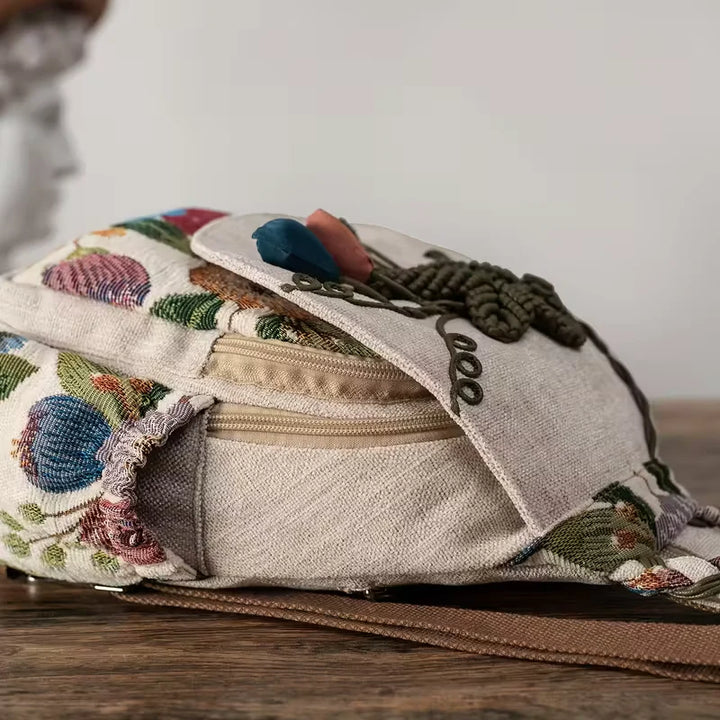 Ivy’s Nature Muse | Boho Linen Floral Backpack
