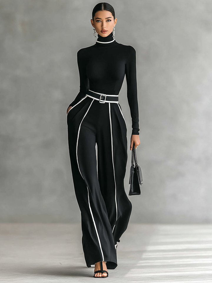 Layla may | Black Contrast Belted Jumpsuit