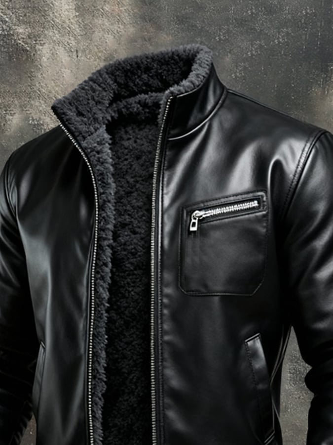 Owen™ | WARM BLACK LEATHER JACKET WITH SHERPA LINING
