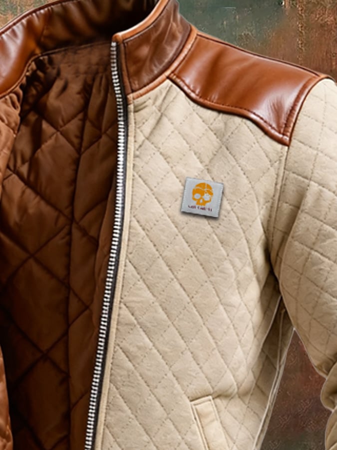 Owen™ | BEIGE QUILTED JACKET WITH LEATHER PANELS