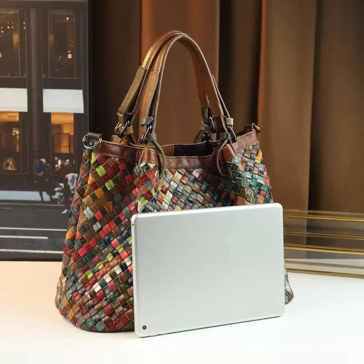 Marina’s Eclectic Charm | Patchwork Leather Tote