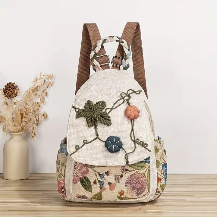 Maeve’s Rustic Bloom | Embroidered Floral Backpack