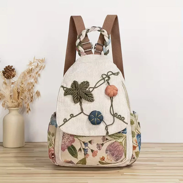 Maeve’s Rustic Bloom | Embroidered Floral Backpack
