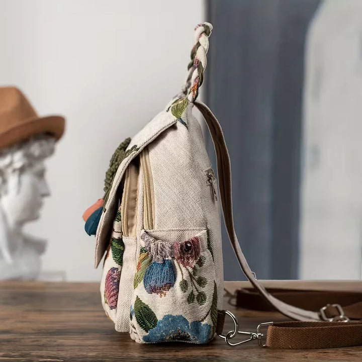Ivy’s Nature Muse | Boho Linen Floral Backpack