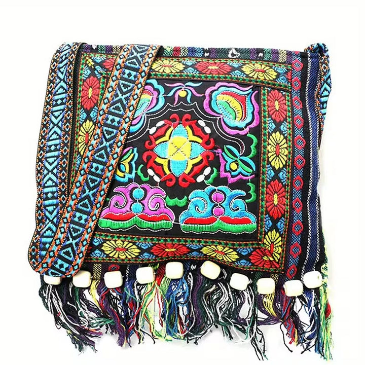 Raya’s Artful Harmony | Embroidered Fringe Shoulder Bag