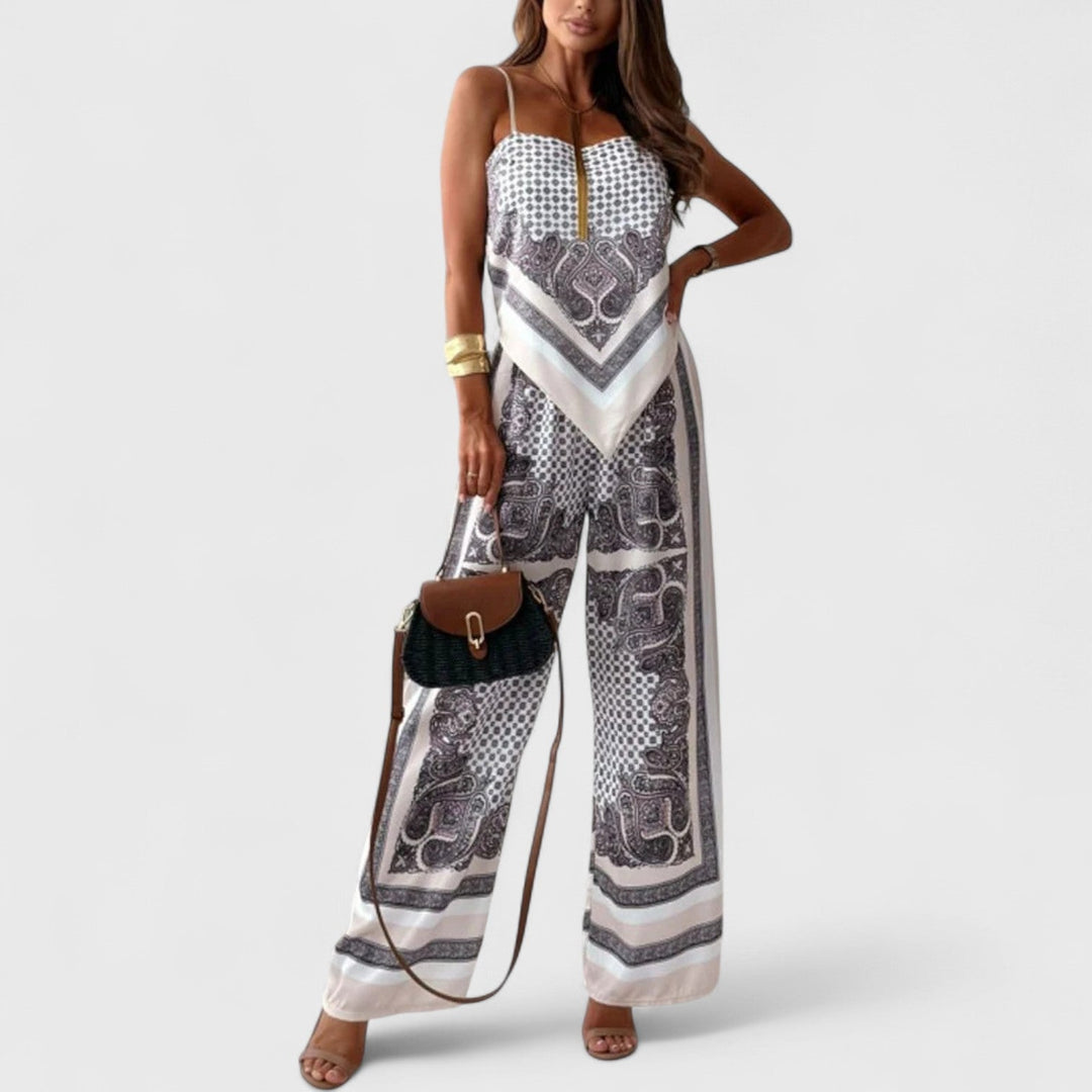 Harriet | Elegant Summer Scarf-Print Jumpsuit