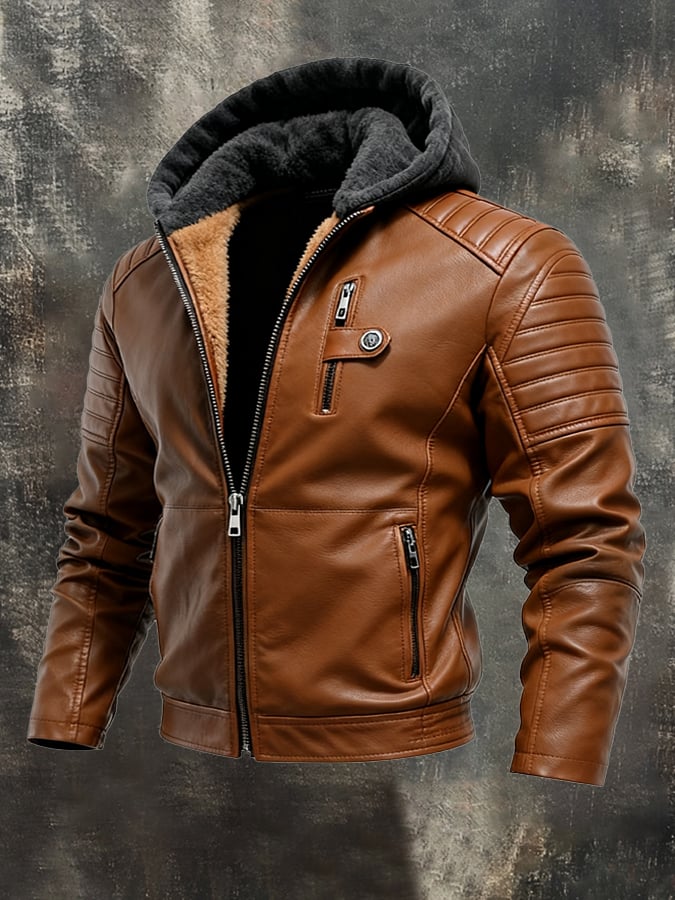 Owen™ | LEATHER-LOOK ZIP-UP JACKET WITH LINED HOOD