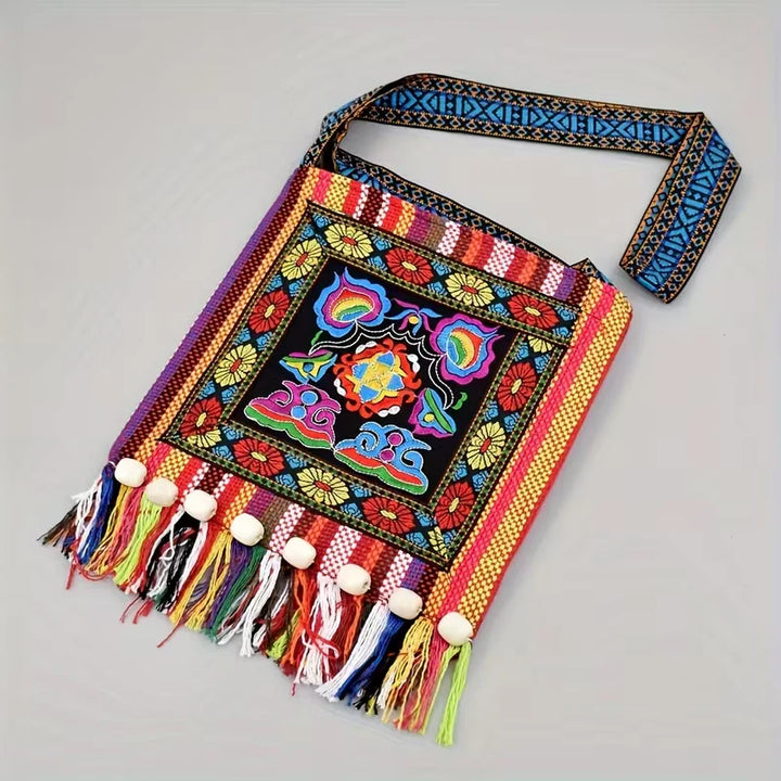 Raya’s Artful Harmony | Embroidered Fringe Shoulder Bag