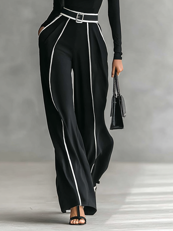 Layla may | Black Contrast Belted Jumpsuit