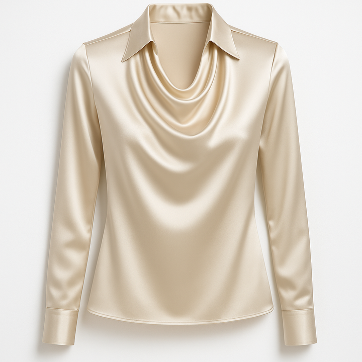 Noelle™ | Shiny Blouse with Pleated Neck
