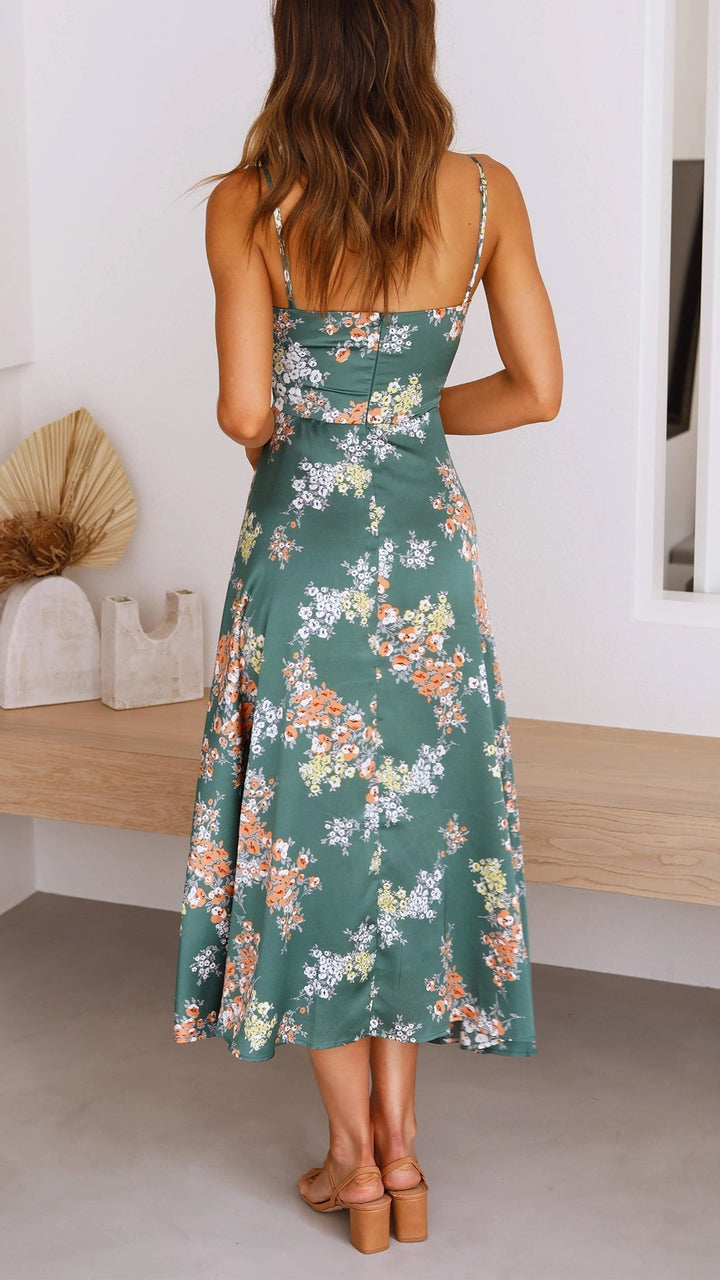 SATIN FLORAL DRESS