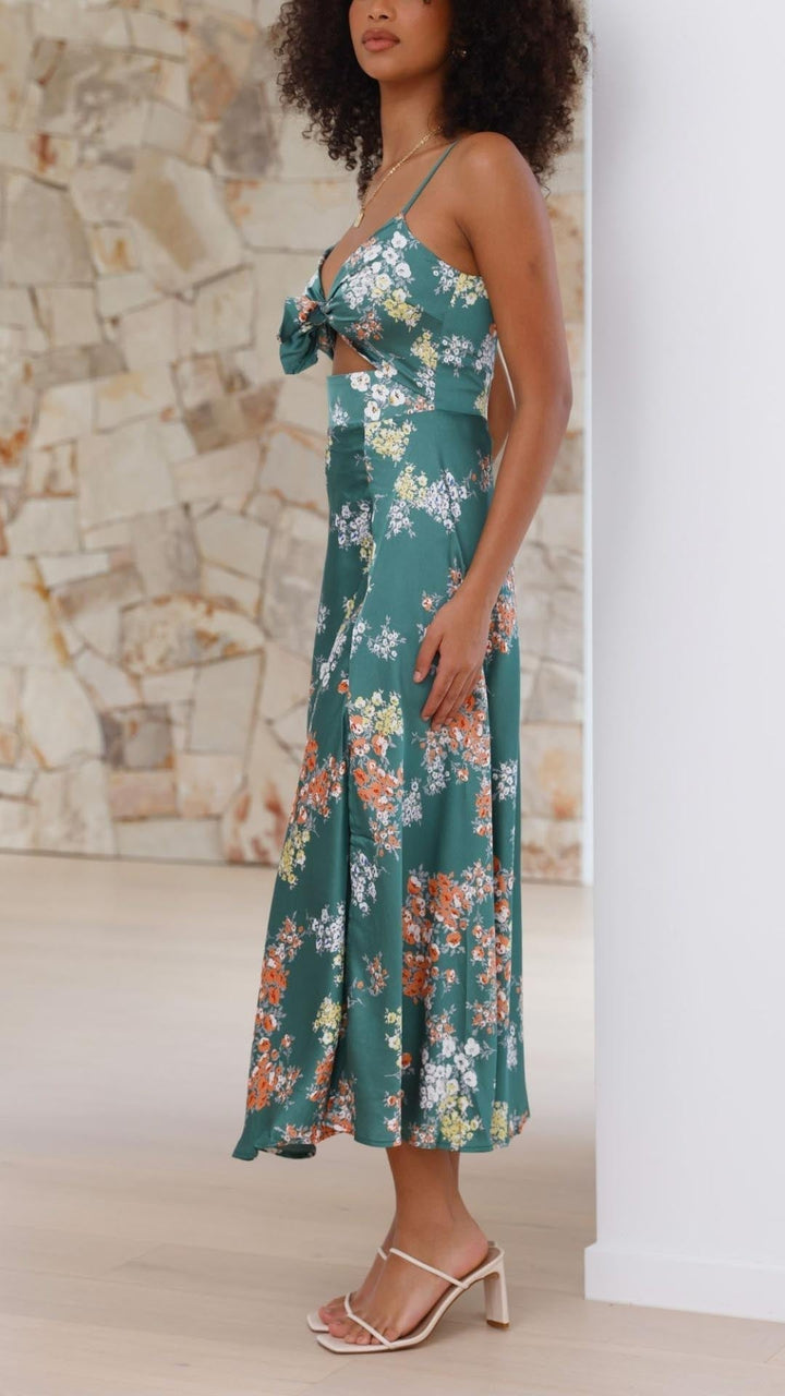 SATIN FLORAL DRESS