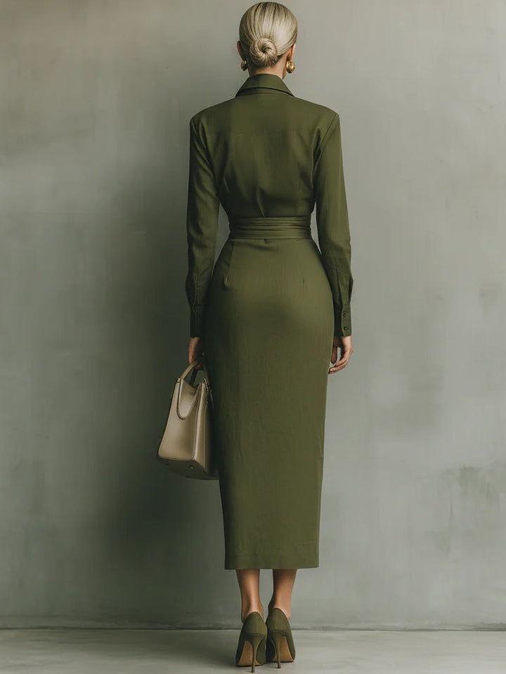 Adele | Olive Wrap Midi Dress