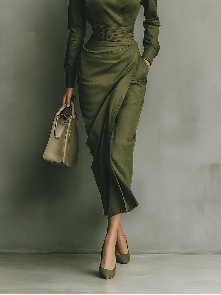 Adele | Olive Wrap Midi Dress
