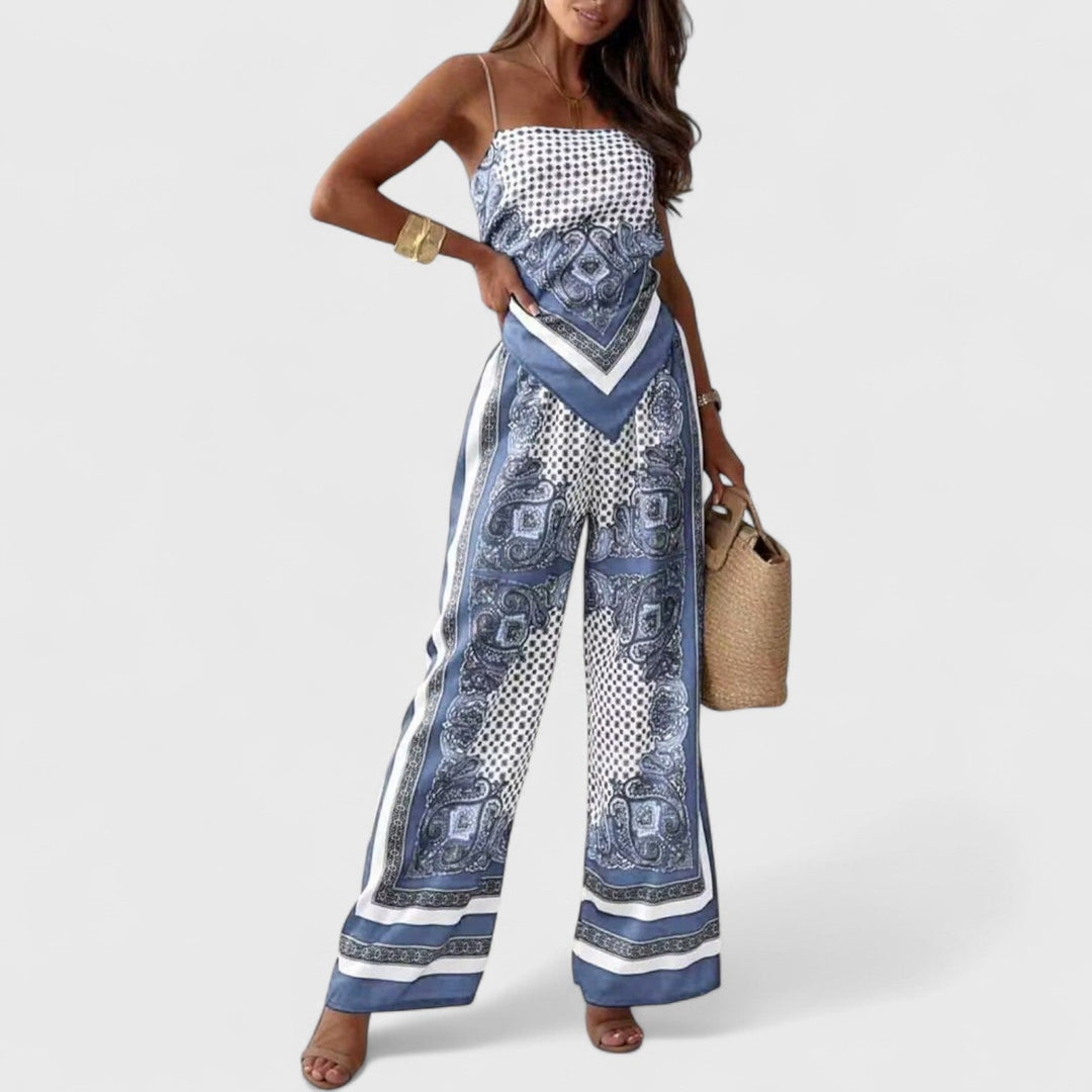 Harriet | Elegant Summer Scarf-Print Jumpsuit