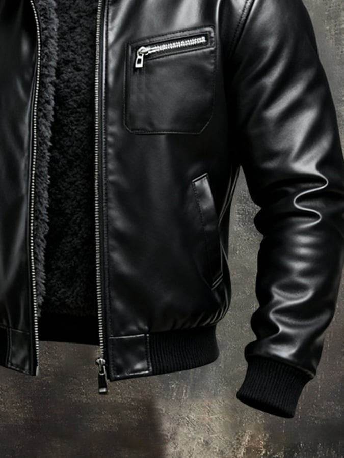 Owen™ | WARM BLACK LEATHER JACKET WITH SHERPA LINING