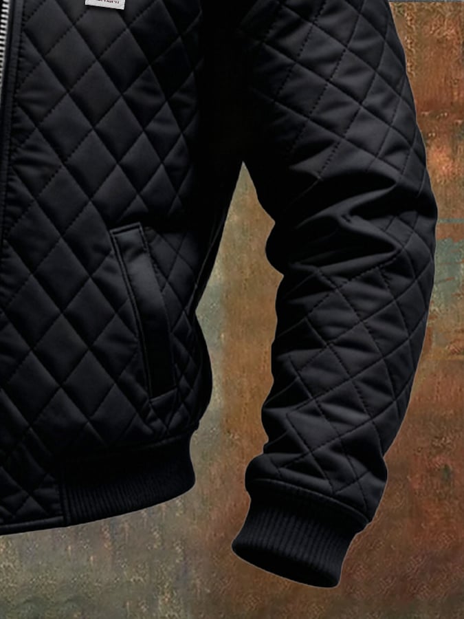 Owen™ | BLACK QUILTED JACKET WITH LEATHER SHOULDERS