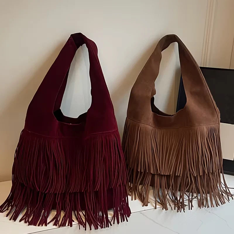 Kara’s Timeless Edge | Suede Fringe Shoulder Bag