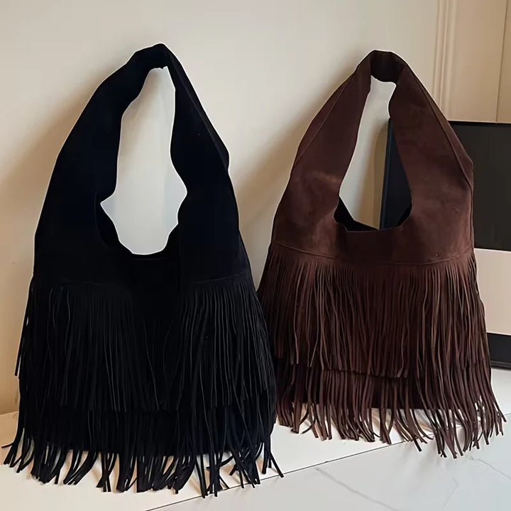 Kara’s Timeless Edge | Suede Fringe Shoulder Bag
