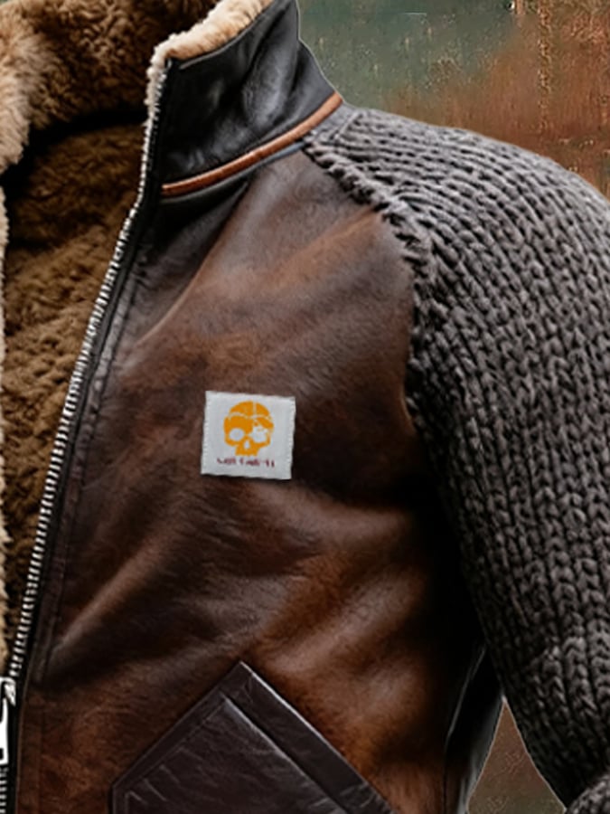 Owen™ | LEATHER AND KNIT JACKET WITH WARM SHERPA LINING