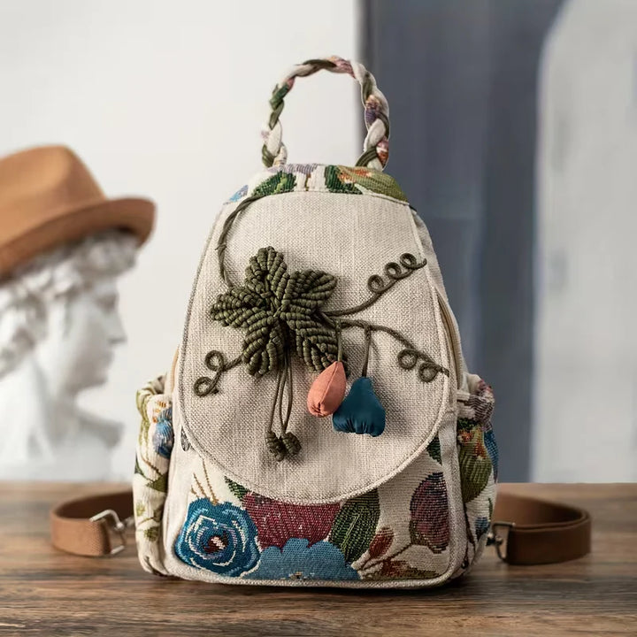 Ivy’s Nature Muse | Boho Linen Floral Backpack