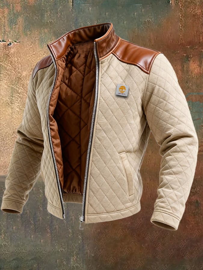 Owen™ | BEIGE QUILTED JACKET WITH LEATHER PANELS