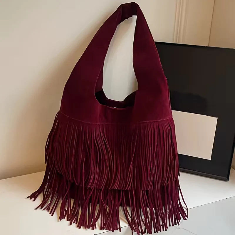 Kara’s Timeless Edge | Suede Fringe Shoulder Bag
