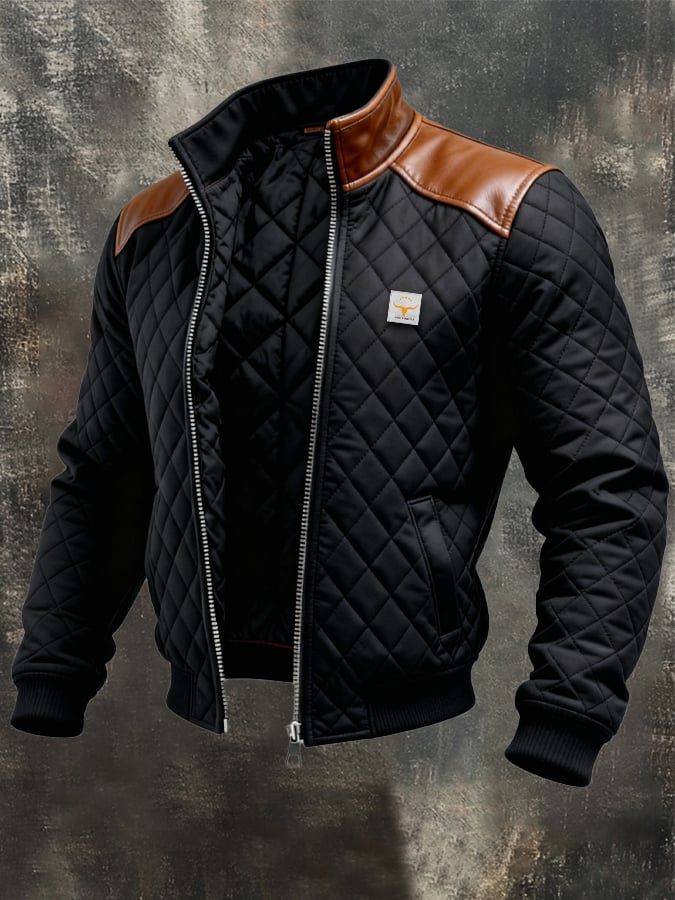 Owen™ | BLACK QUILTED JACKET WITH LEATHER SHOULDERS