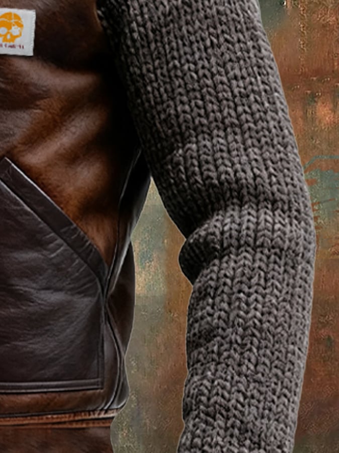 Owen™ | LEATHER AND KNIT JACKET WITH WARM SHERPA LINING