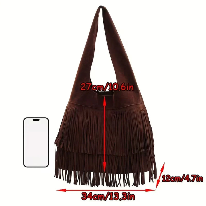 Kara’s Timeless Edge | Suede Fringe Shoulder Bag
