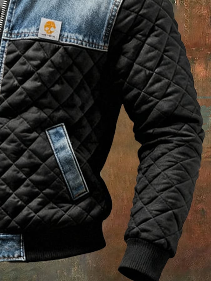 Owen™ | BLACK QUILTED JACKET WITH DENIM DETAILS