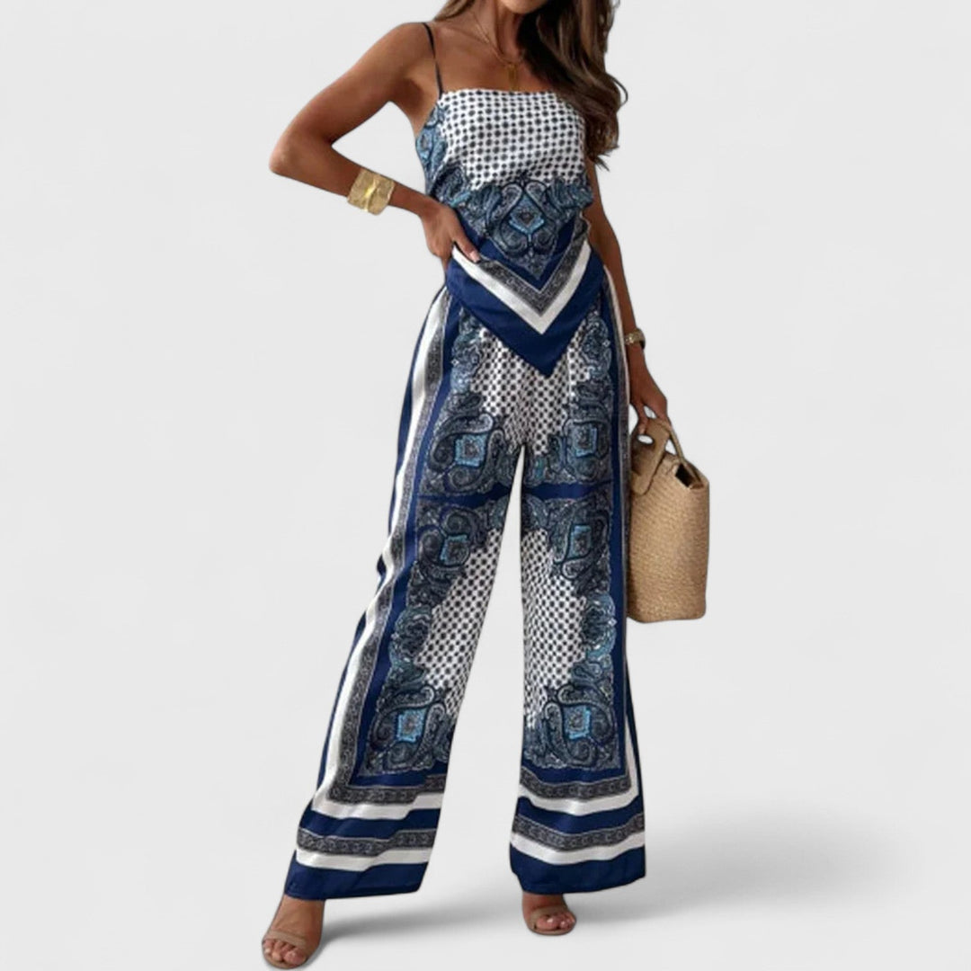 Harriet | Elegant Summer Scarf-Print Jumpsuit