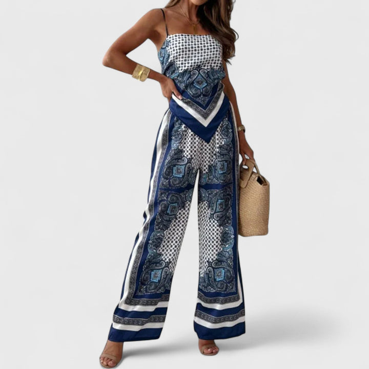 Harriet | Elegant Summer Scarf-Print Jumpsuit