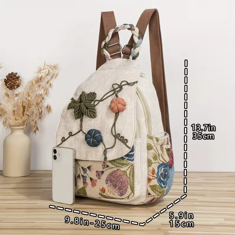 Maeve’s Rustic Bloom | Embroidered Floral Backpack