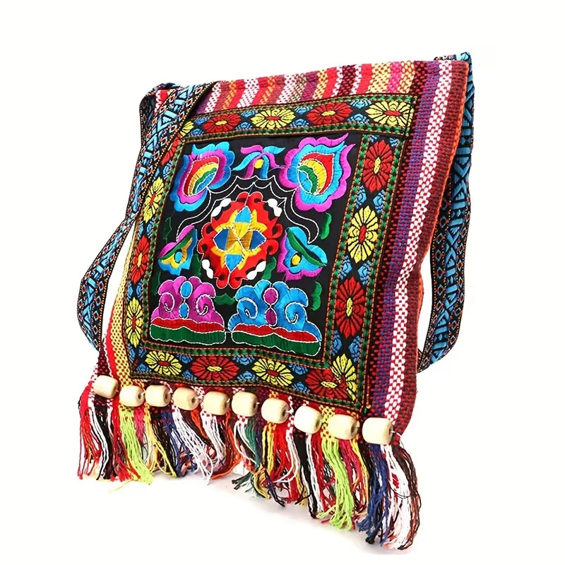 Raya’s Artful Harmony | Embroidered Fringe Shoulder Bag