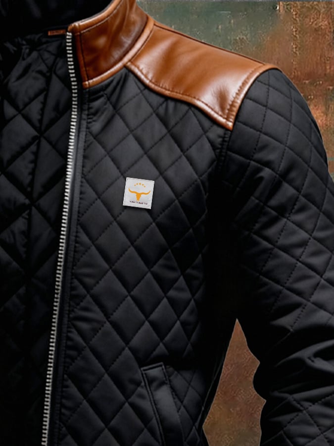 Owen™ | BLACK QUILTED JACKET WITH LEATHER SHOULDERS
